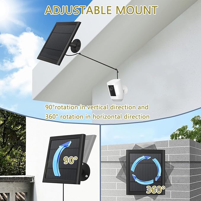 3 Pack - Solar Panel for Security Camera Spotlight Cam Plus/Pro(Battery) Stick Up Cam/Pro Wireless Outdoor with 10FT/3M Long Cable Dustproof Waterproof BK