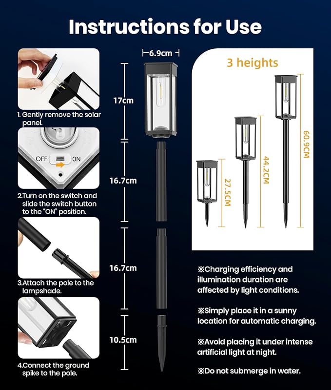 Bright Solar Lights Outdoor, 6 Pack Solar Pathway Lights Outdoor, Auto On/Off, IP65 Waterproof Solar Garden Lights Solar Powered Landscape Lighting for Yard Patio Walkway Driveway Pathway