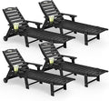 Lounge Chair Outdoor Set of 4 with Wheels, Adjustable 5-Position Chaise Lounge Outdoor, Patio Lounge Chair for Poolside Backyard, Black