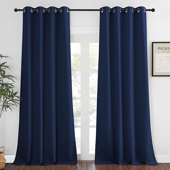 NICETOWN Blackout Curtains for Windows 90 inch Length - Grommet Energy Saving Thermal Drapes Sound Reducing Heat Blocking Window Treatments for Living Room (Navy, 1 Panel, W52 x L90)