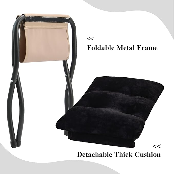 15"(H) Folding Ottoman, Set of 2, Foldable Footrest Stool, Small Foot Stool for Couch, Collapsible Foot Rest Ottoman for Sofa, Accent Padded Ottomans for Living Room, Bedroom, Black