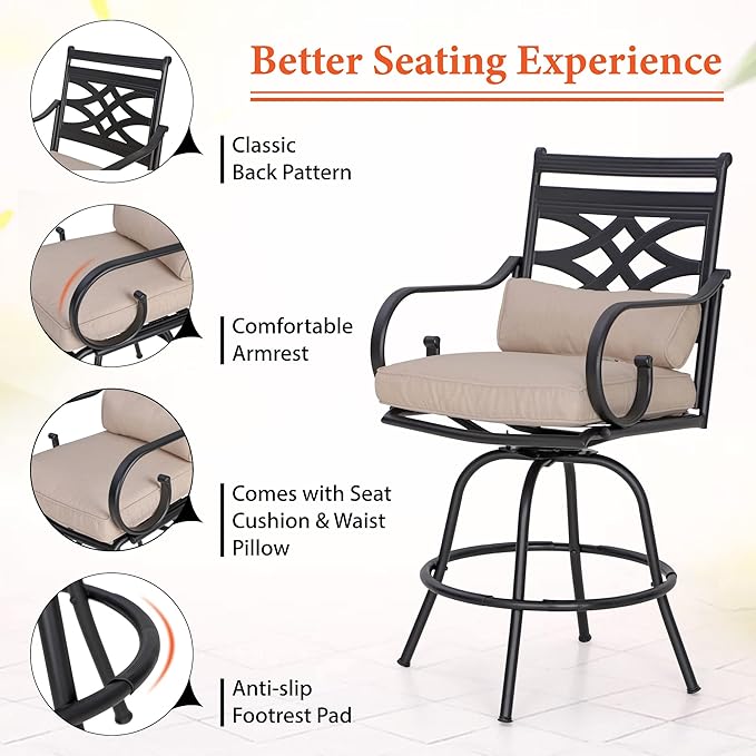 Sophia & William 5 Piece Patio Bar Set, Patio High Dining Set with 4 Swivel Bar Stools and 1 Rectangular Bar Table, All-Weather Outdoor Furniture with Seat Cushions
