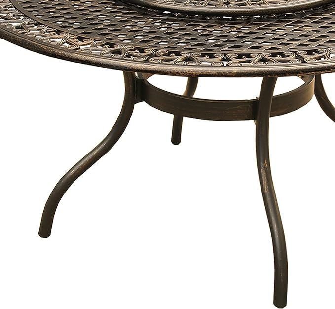 Oakland Living Ornate Traditional Outdoor Mesh Lattice Aluminum 59 inch Bronze Round Dining Table with Lazy Susan