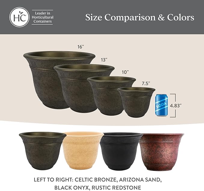 The HC Companies Sierra Round Self-Watering Pot - Lightweight Plastic Planter for Herbs & More - Durable Plant Pots for Indoor Plants & Outdoor Plants (13” Arizona Sand, Pack of 2)