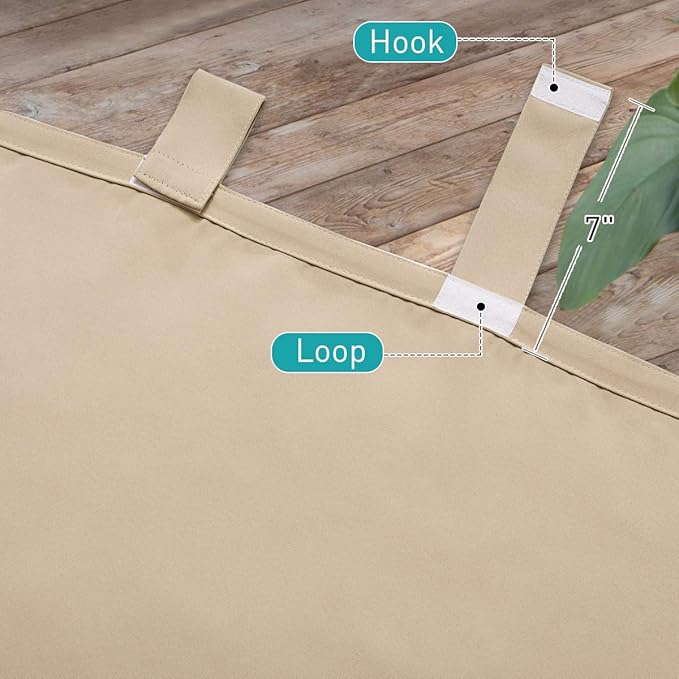 NICETOWN Outdoor Curtain for Patio Waterproof W84 x L84, Detachable Tab Top Self-Stick Light Blocking Privacy Protect Outdoor Blind for Pavilion/Indoor Outdoor Divider, 1 Panel, Biscotti Beige