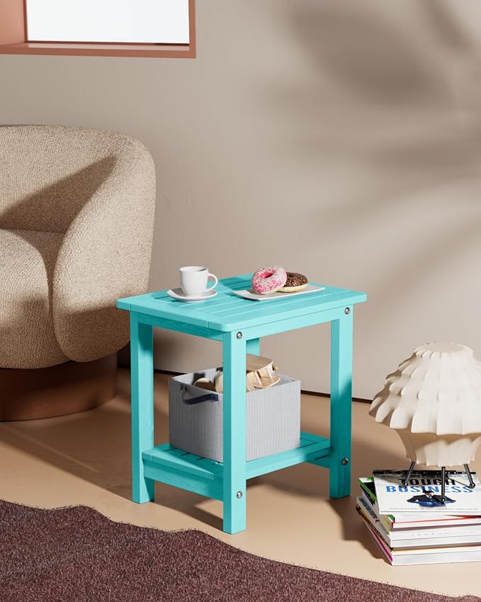 YEFU Outdoor Side Table for Patio: 16" HIPS Weather - Resistant Adirondack Tables - Waterproof Small Square End Tables for Backyard Living Room Bedroom - Indoor Outdoor Double Layer Table Aruba