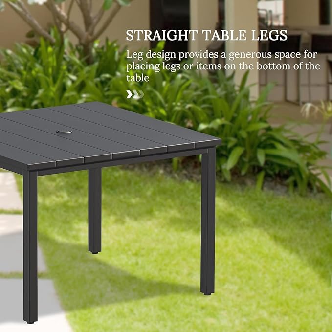 VICLLAX Patio Dining Set for 4, Alll Weather Metal Outdoor Furniture Set Includes 1 Square Outdoor Table and 4 Stackable Patio Chairs, Black Table and Blue Chairs