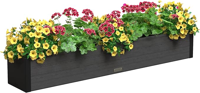 Mayne Horizon 5FT Window Box Planter – Modern Rectangular Faux Wood Grain Design for Windows, Durable All-Season Outdoor Flower Box with Drainage, Easy Installation