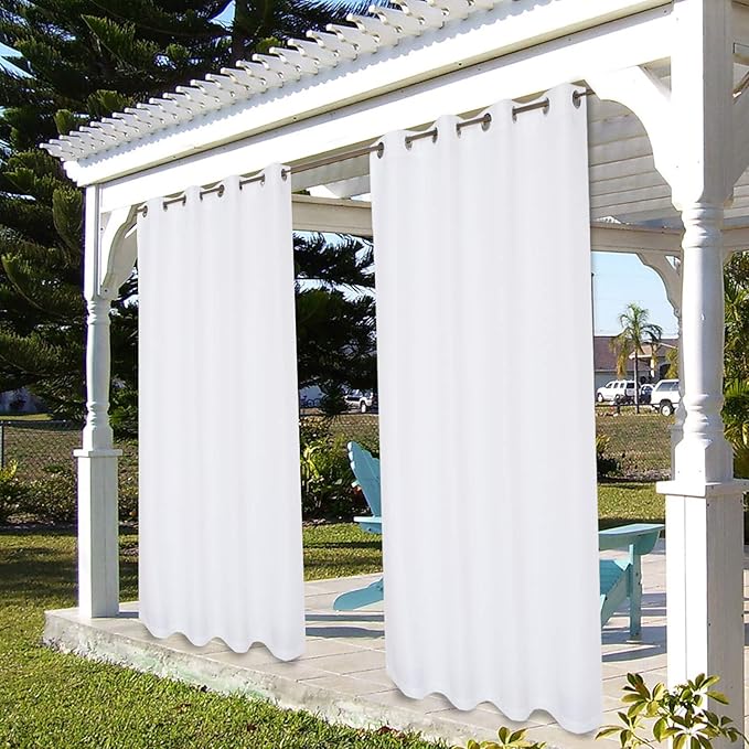 BONZER Outdoor Waterproof Curtains for Patio Privacy Grommet Light Filtering Outside Curtains for Gazebo, Porch, Pergola, Pavilion, 1 Panel, 84W x 95L inch, White