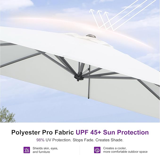 PURPLE LEAF 8 Feet Square Cantilever Umbrella Patio Umbrella with Base Outdoor Umbrella Aluminum Offset with 360-degree Rotation for Garden Deck Pool Patio White