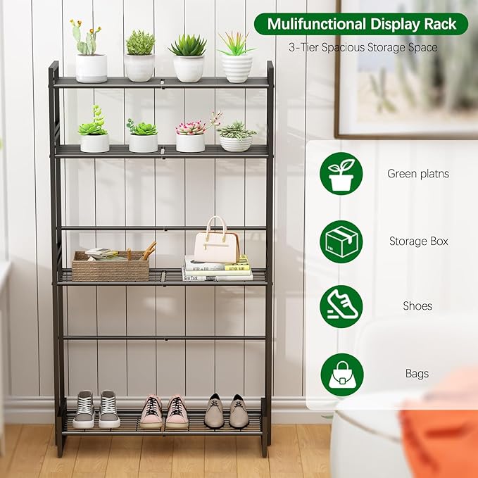 Garden 4 you 4 Tier Stair Style Large Metal Plant Stand Stackable, Garden Display Shelf Flower Pot Holder Storage Organizer Rack for Indoor Home Outdoor Patio Balcony Yard( Black,Rectangle)