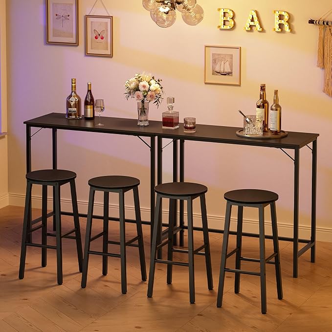 HOOBRO Bar Stools, Bar stools Set of 2,Counter Height Bar Stools, 24.8" Barstools for Kitchen Island, Industrial Kitchen Bar Chairs, for Dining Room, Bar, Black BB07BY01G1N2