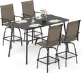 Sophia & William Outdoor Bar Set, Patio Bar Table and Chairs Set, Bar Height Patio Set - 4 x Swivel Bar Chairs(Brown), 1 x Rectangular Bar Table(Black)