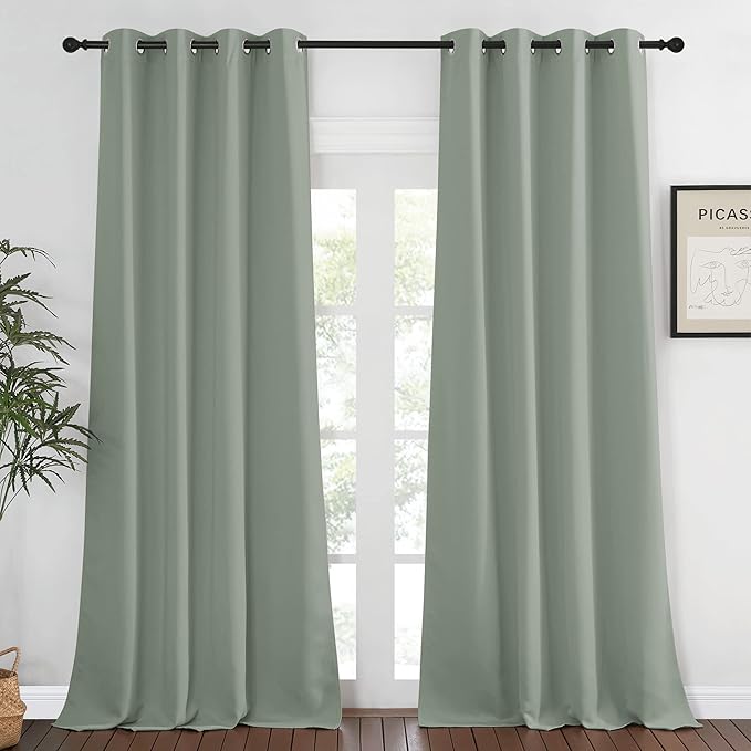 NICETOWN Bedroom Curtain Room Darkening Drapery 102 inches Length - Home Fashion Thermal Insulated Grommet Room Darkening Curtain for Living Room (Sage Green, 1 Panel, 52 x 102 inches)