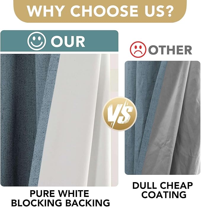 H.VERSAILTEX Linen Blackout Curtains 72 Inches Long 100% Blackout Thermal Insulated Textured Linen Look Curtain Draperies Anti-Rust Grommet, Energy Saving with White Liner, 2 Panels, Stone Blue