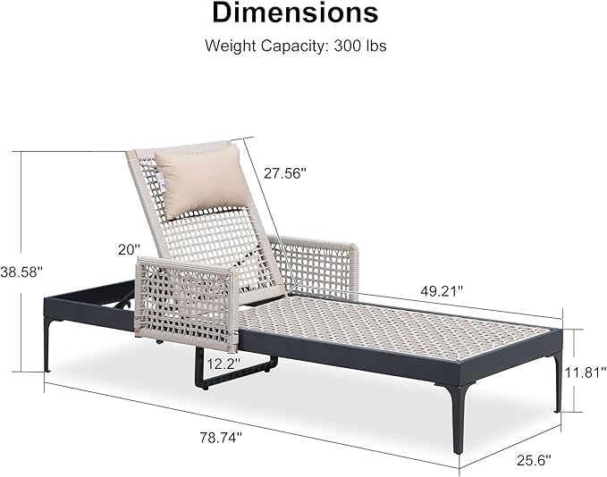 PURPLE LEAF 4 Pieces Outdoor Chaise Lounge Set Rattan Wicker Lounger with Arms Poolside Furniture Adjustable Recliners Patio Lounge Chairs for Beach Yard Garden Balcony, Dark Grey