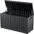 ROJIK Outdoor Storage Housing Deck Box - Waterproof Patio Furniture, Garden Tools, Cushions, Pool Accessories Storage Bench with Lockable Lid and Side Handles (Black 80 Gal)