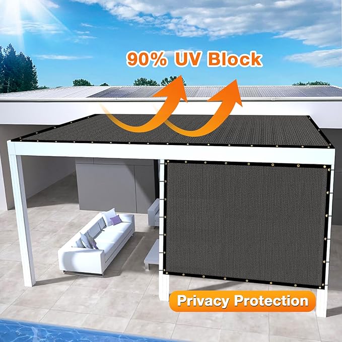 Artpuch Outdoor Pergola Shade Cover 8x14 FT Sun Shade Cloth with Grommets Dark Grey 90% UV Protection Canopy Patio Privacy Screen (Customized Available)