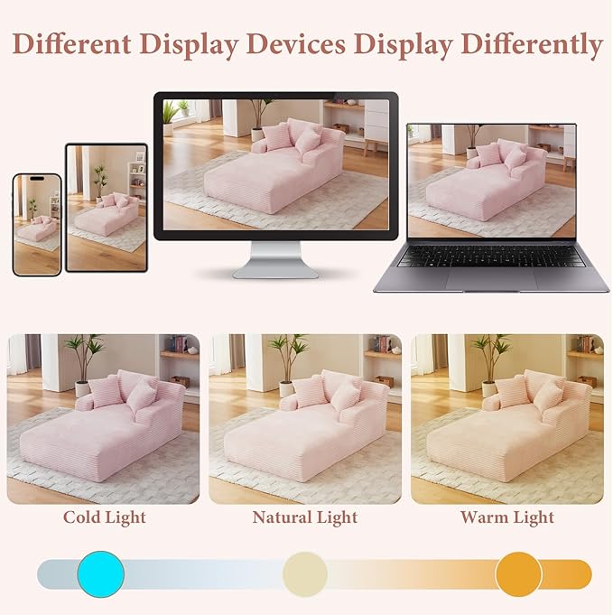 78.7" Chaise Lounge Chair Indoor, Oversized Boneless Couch Comfy Upholstered Sleeper Sofa Bed with 3 Pillows, Corduroy Cloud Reading Chair for Living Room No Assembly Required, Pink