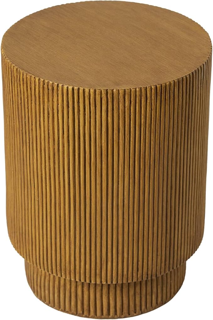 LeisureMod Modern Side Table Round Fiberstone Top Accent End Table for Home, Outdoor Patio, Living Room Sofa, Weather-Resistant, Eden Series in Brown