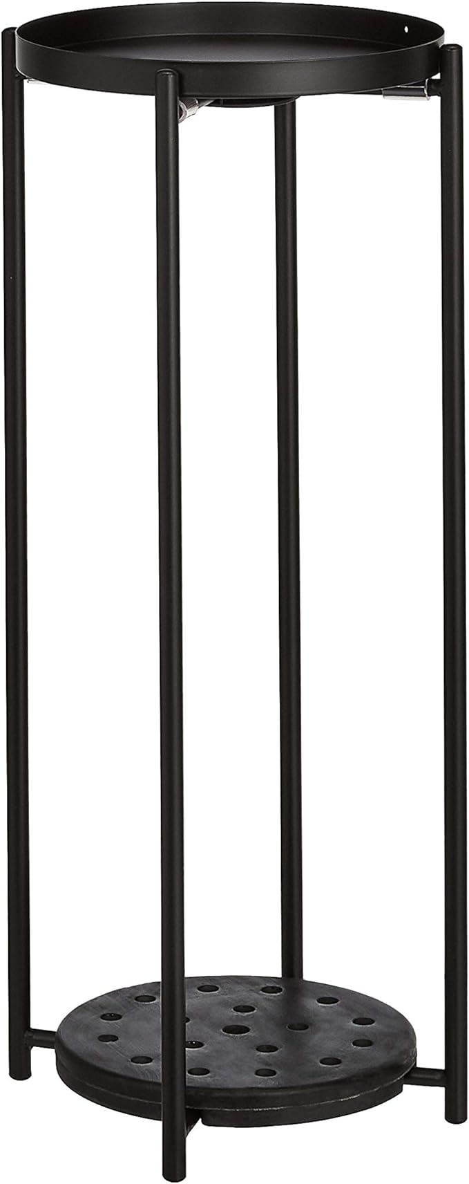 Amazon Basics Two-Tier Indoor Outdoor Metal Round Plant Stand for Multiple Plants, Rustproof Flower Holder with Plant Shelf, Black