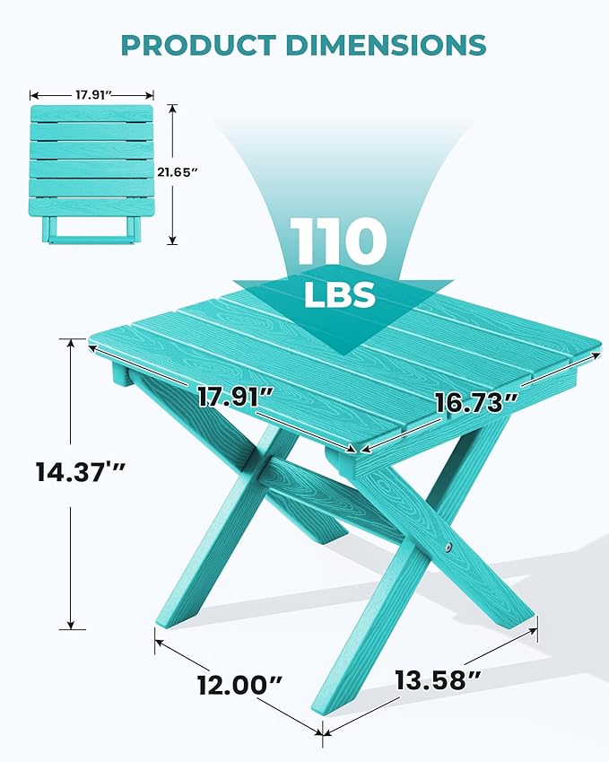 SERWALL Folding Outdoor Side Table Set of 6, Adirondack End Table, Aruba