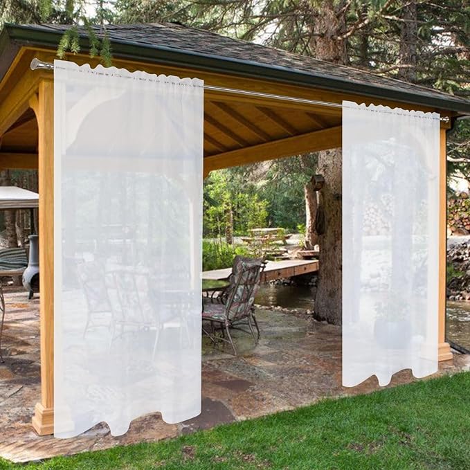 SpaceDresser Waterproof Outdoor Sheer Curtains for Patio - 4 Panels Rod Pocket Indoor Voile Sheer Curtain for Living Room,52W x 108L inch, White