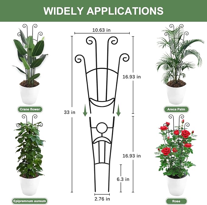 32.6in Monstera Plant Support Stakes for Indoor Plants, Metal Garden Plant Trellis for Climbing Plants, Pothos Vine Snake Climber Support，4p