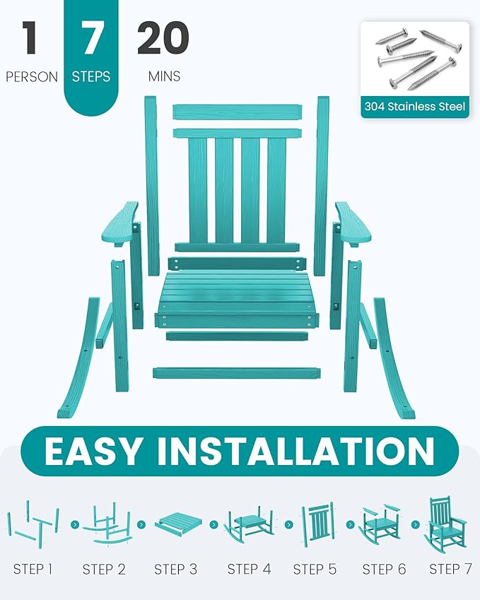 SERWALL Oversized Outdoor Rocking Chair Set of 4, HDPE Rocker for Adults, Patio Rocking Chairs for Porch, Aruba