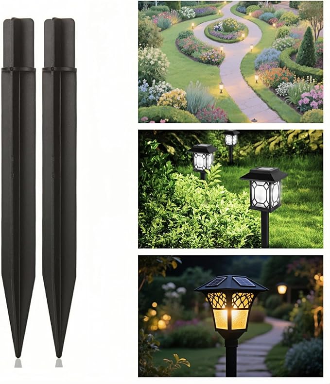 8.25" Reinforced ABS Plastic Solar Ground Spikes - Durable Solar Light Replacement Stakes for Garden, Pathway, Deck, Camping, Christmas Lights (Fits 0.83" Inside Diameter) (Black-4 Pack)