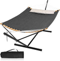 Double Hammock with Stand, Quick Dry Hammock with 12FT Stand for Outside, Poolside, 450 Lbs Capacity, Dark Grey