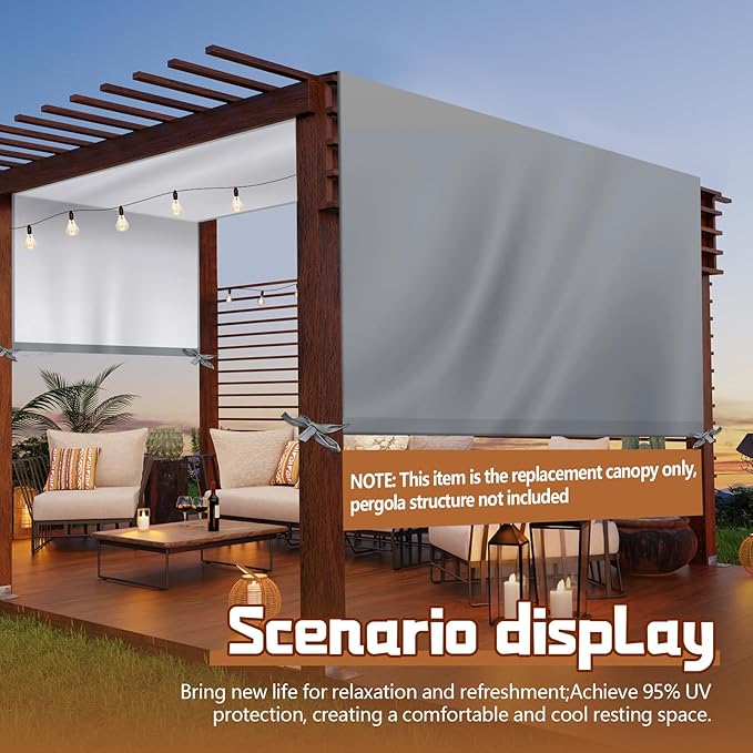 Universal Pergola Replacement Canopy Outdoor Canopy Shade Cover Waterproof Shade Top Cover for Outdoor Patio Porch Backyard(14 x 10 ft,Gray)