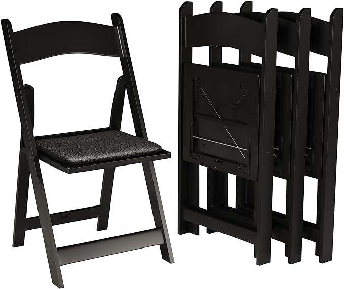 SIMPLEX 72 Black Resin Stackable Folding Chair - Comfortable Black Foldable Chair - Folding Chairs with Padded Seats - Indoor/Outdoor Folding Chairs for Events - Lightweight Foldable Chairs (72 Pack)