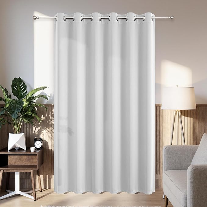Joydeco Blackout Patio Sliding Door Curtains 90 Inches Long, Grommet Privacy Room Divider Curtains, Extra Wide Thermal Blackout Drapes for Bedroom Living Room (Greyish White, 80Wx90L, 1 Panel)