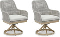 Signature Design by Ashley Seton Creek Cottage Nuvella Weather Resistant Fabric Outdoor Swivel Dining Chair with Cushion, Set of 2, Light Brown & Light Gray