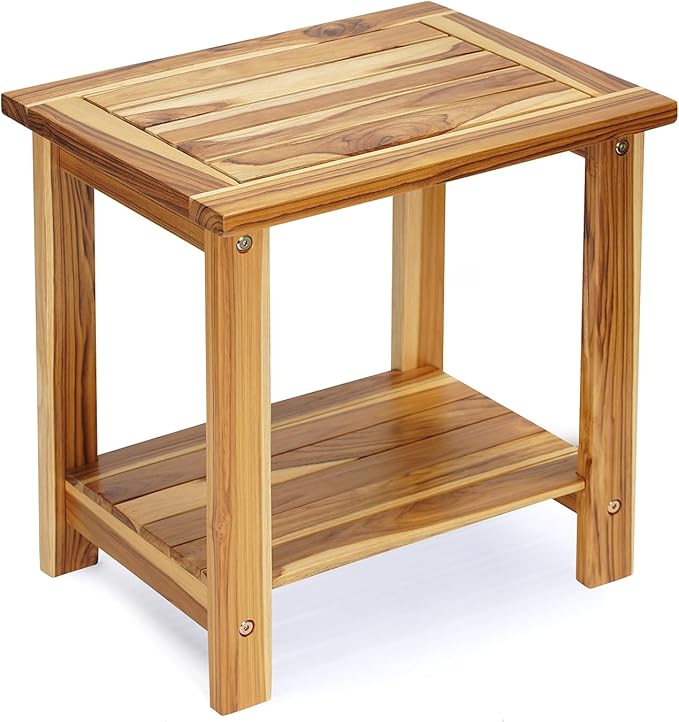 Adirondack Side Table – Weather-Resistant Rectangular End Table for Patio, Garden, Lawn, or Living Room | Indoor & Outdoor Wood Side Table, Rustic Style (NATURAL TEAK WOOD)