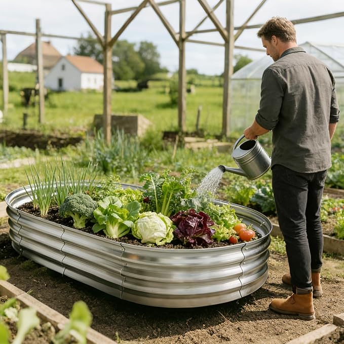 Galvanized Raised Garden Bed for Outdoor: 4X2X1ft Durable Metal Vegetable Plant Container Kit - Oval Planter Box for Gardening Flower Trough （2 Pack）