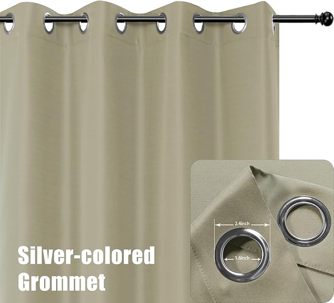 BONZER Wide Waterproof Outdoor Curtains for Patio Heavy Privacy Light Filtering Grommet Outside Curtains for Porch, Pergola, Gazebo, 1 Panel, 110W x 120L inch, Taupe