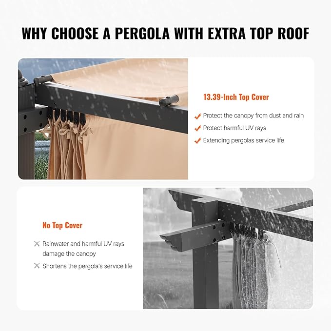 VEVOR 10'x10' Outdoor Retractable Pergola with Canopy, Aluminum Pergola with Retractable Canopy, Modern Style, Sun Shade for Patios, Gardens, Decks, Backyards (Beige)