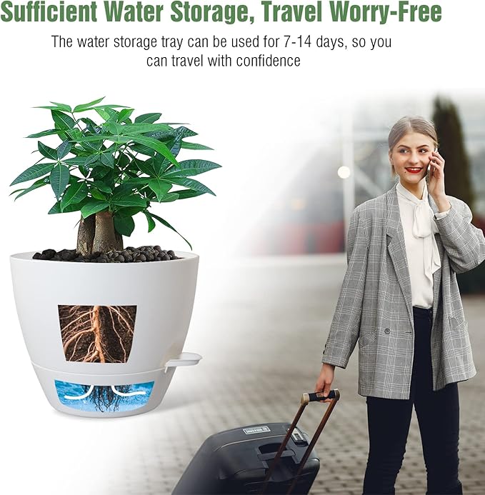 12inch 2Pack Large Self Watering Planters, Plastic Plant Pots with 60oZ Removable Deep Reservoir and Multi Mesh Drainage Holes for Indoor Outdoor Garden Plants and Flowers, White