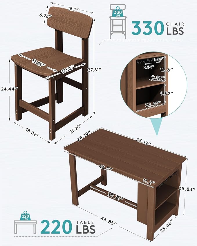 SERWALL 10-Piece HDPE Counter Height Dining Table Sets with Storage and Wine Rack, 2 Rectangular Bar Table with Bar Stools Set of 8 for Garden, Backyard, Kitchen, Brown