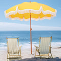 PHI VILLA 7ft Beach Umbrella with Fringe & Sand Anchor, Outdoor Patio Heavy Duty Windproof Portable Tassel Umbrellas for Sand with Push Button Tilt & Carrying Bag, UPF 50+, Yellow