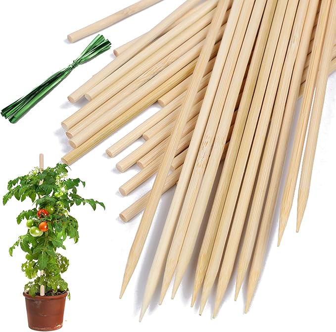 Bamboo Plant Stakes,HAINANSTRY Wood Plant Supports,Natural Bamboo Sticks for Plants/Floral/Potted Plant,Wooden Sign Posting Garden Sticks - 12 Inches 25 Pack