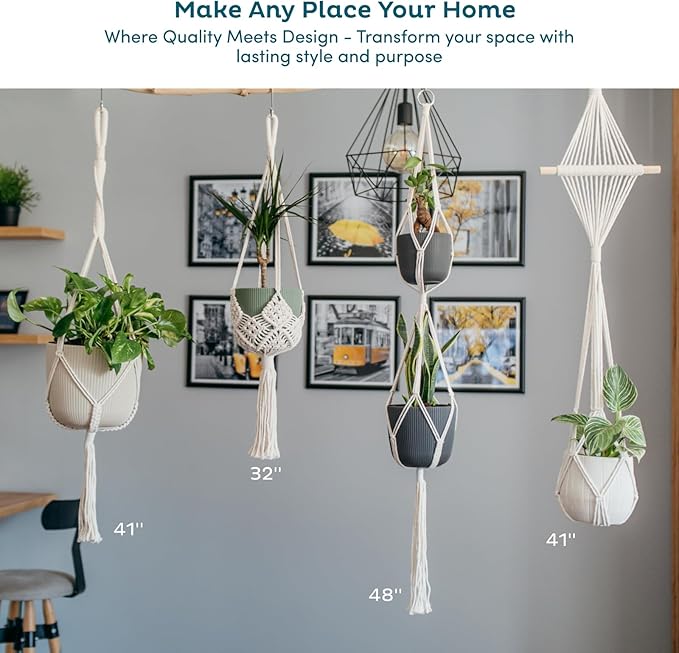 Nook Theory 6-Pack Macrame Plant Hangers with 12 Hooks - Hanging Planters for Indoor Plants, Boho Macrame Hangers Indoor Outdoor, Decorative Plant Hanger Indoor (Caramel)