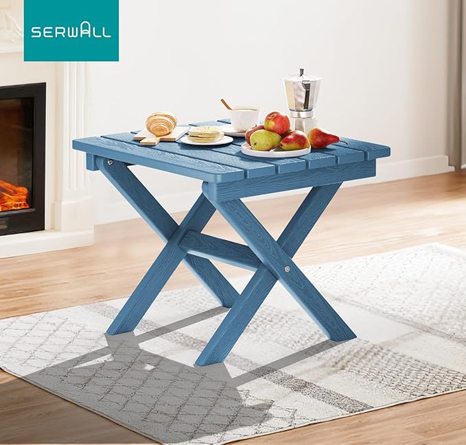 SERWALL Folding Outdoor Side Table Set of 6, Adirondack End Table, Navy