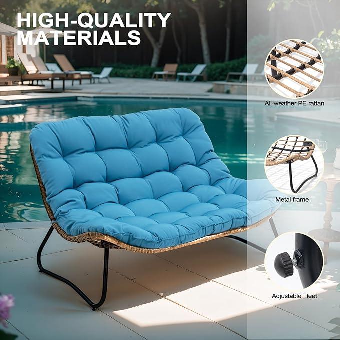 Crestlive Products Outdoor Loveseat 3PCS, Outdoor Sofa Set, All-Weather Boho Rattan Patio Furniture with Soft Cushion for Balcony, Poolside, Backyard (Without Table)