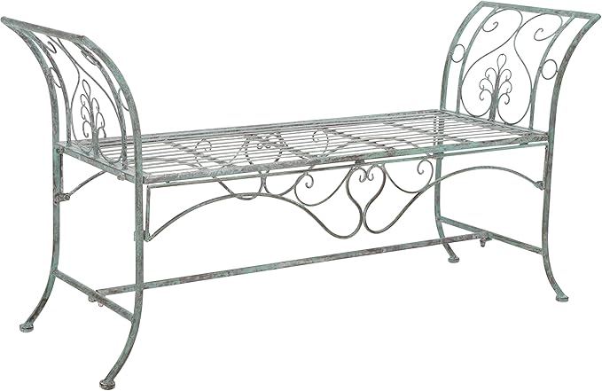 SAFAVIEH Outdoor Collection Adina Victorian Antique Dark Green Wrought Iron 51-inch Wide Garden Bench