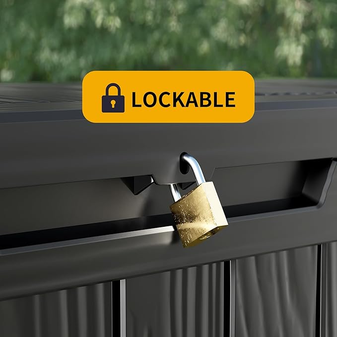 ROJIK Outdoor Storage Housing Deck Box - Waterproof Patio Furniture, Garden Tools, Cushions, Pool Accessories Storage Bench with Lockable Lid and Side Handles (Black 80 Gal)