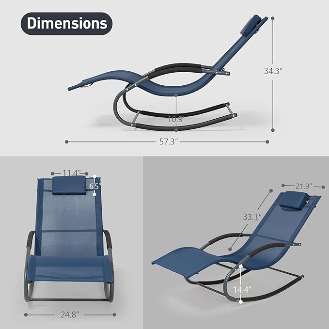 Outdoor Lounge Chair with Pillow, Chaise Lounge Chair for Patio, Lawn, Pool, Navy Blue