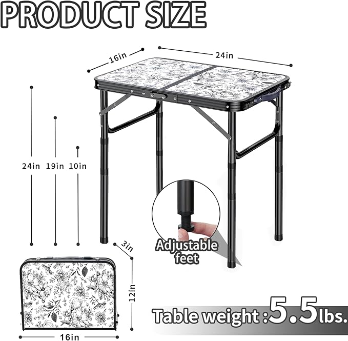 Outdoor Side Table, Portable 3 Adjustable Height Small Outdoor Folding Table, Aluminum Foldable Patio Side Tables for Outside Indoor, Plant Stand Coffee End Table for Pool, Porch,Garden, Balcony
